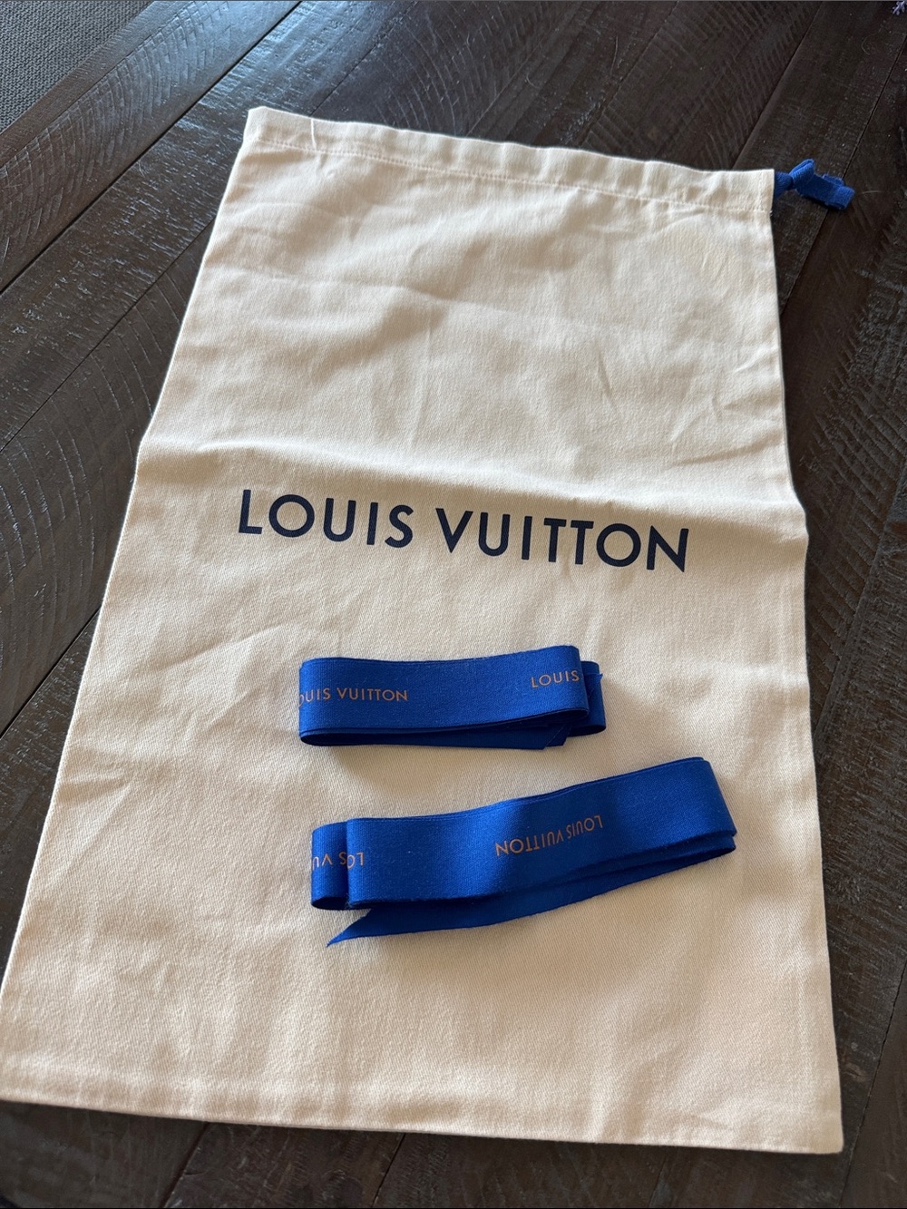 Louis Vuitton Beige Dust Bag with Blue Logo Ribbon